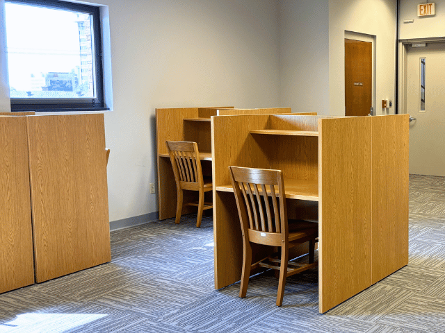A quiet study space at Lila D. Bunch library.