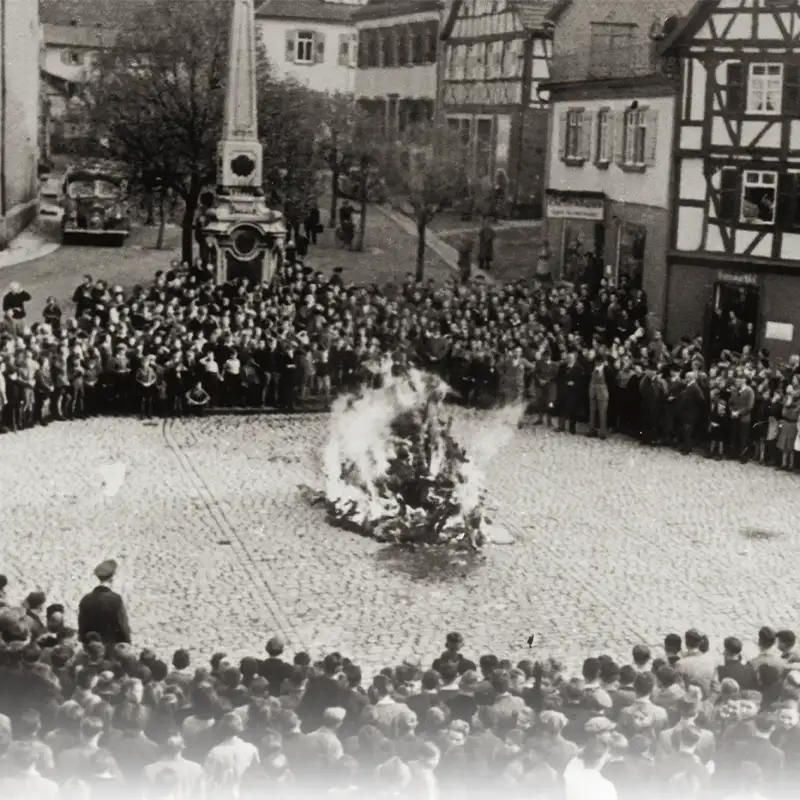 photograph of public book burning in Germany 1938